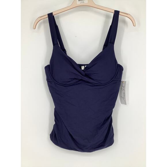 Anne Cole Women 38B/36C Navy Twist Front Underwire Tankini Swim Top Beach L15-34 - Picture 2 of 7